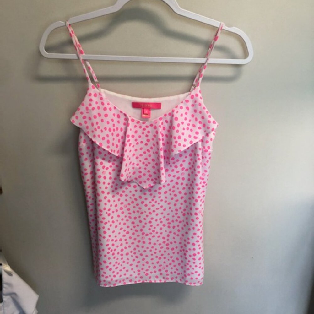 Lilly Pulitzer Pink and White Polka Dot Camisole Ruffle Detail Size Small